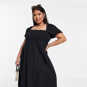 ASOS Curve Plus Shirred Maxi Dress w Puff Sleeve